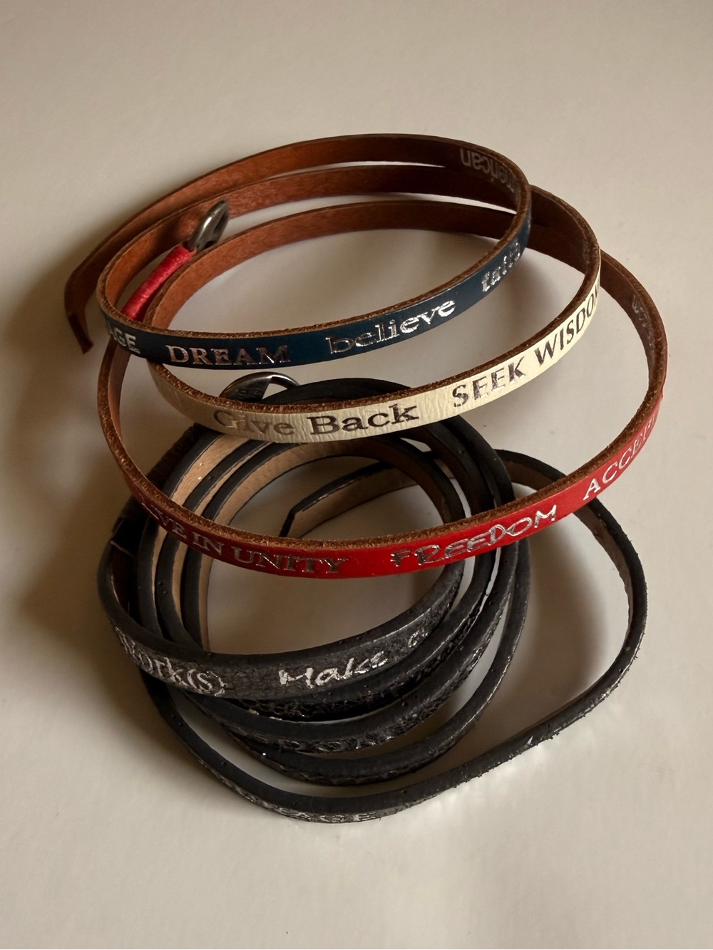 Stacked Leather Wrap Bracelets - Red, Black, Brown, Navy, Cream